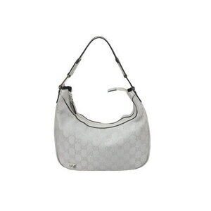 Gucci GG Canvas Handbag One Handle Leather Shoulder Bag Silver